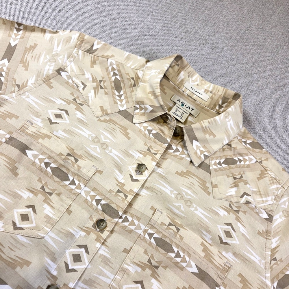 Ariat Relaxed Western Shirt Women's XS Aztec Button Front Southwest Rodeo Beige